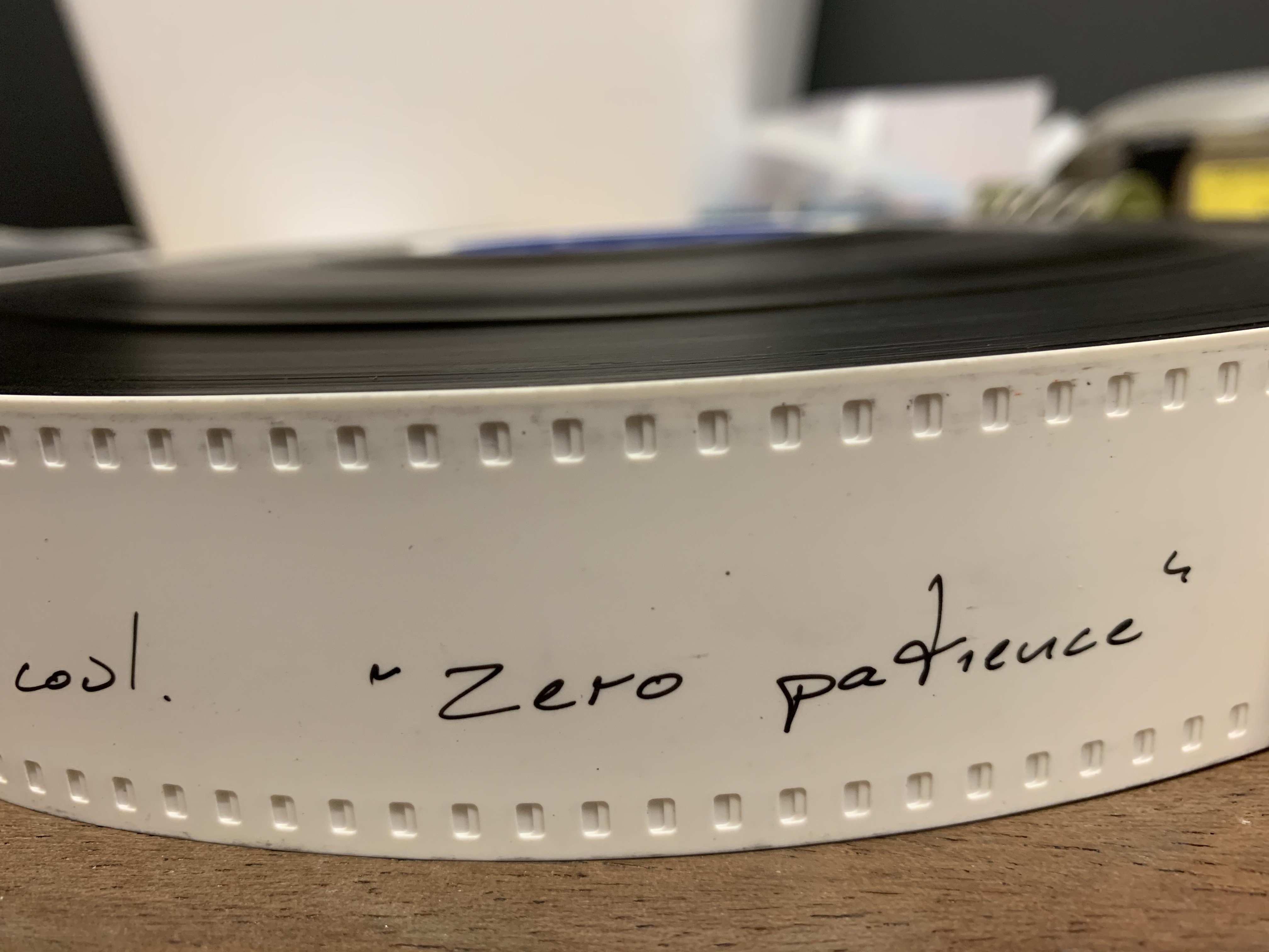  One of six 35mm reels of Zero Patience by John Greyson.