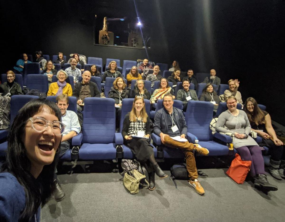A selfie taken by Sennah Yee during the Fantastic Finds screening at the December Symposium