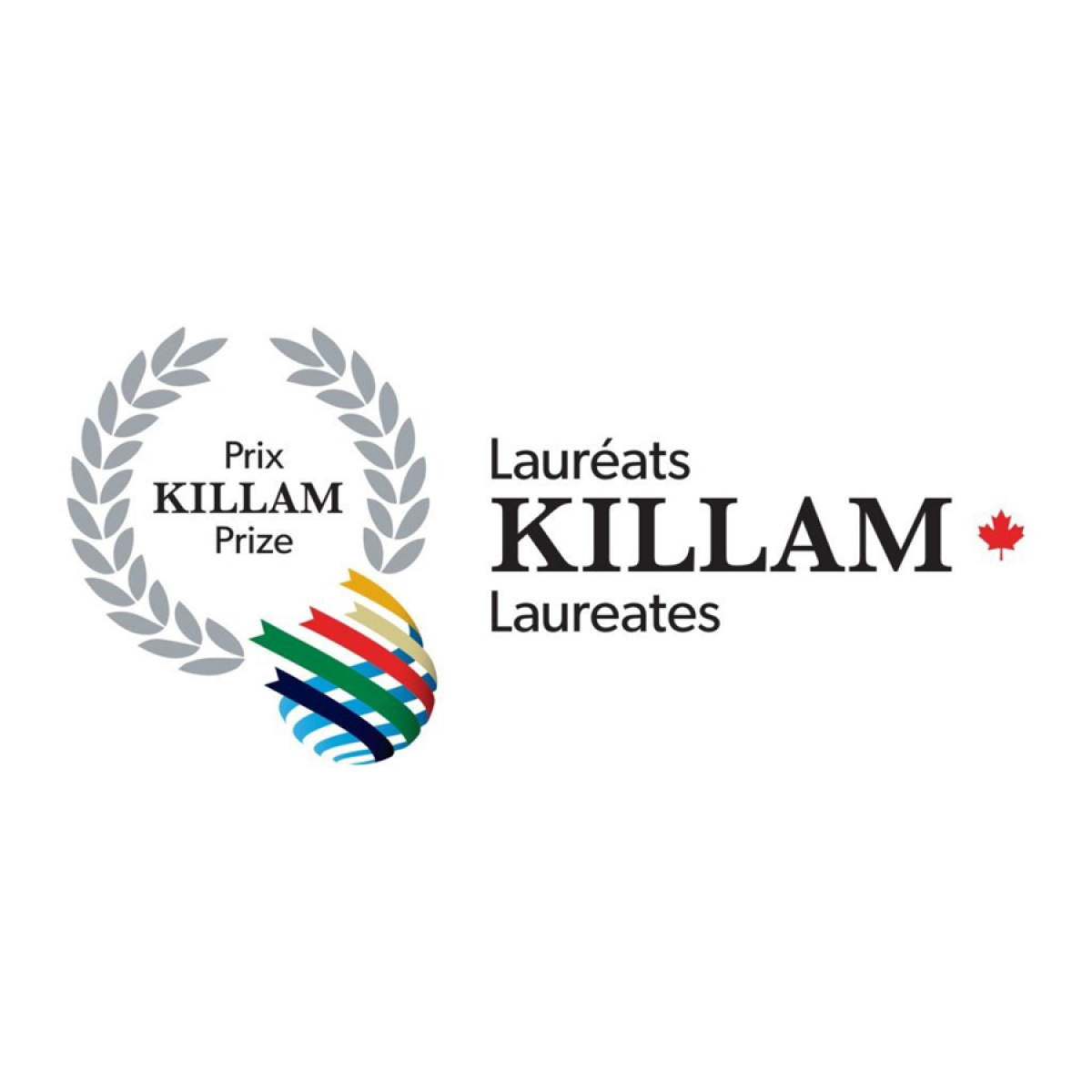 A square image with the logos for the Killam Award and the Killam Laureates positioned in the centre on a white background. The logos include the Canadian leaf symbol and a grey laurel.