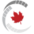 A circular logo with three grey rounded striped surrounding a red maple leaf.