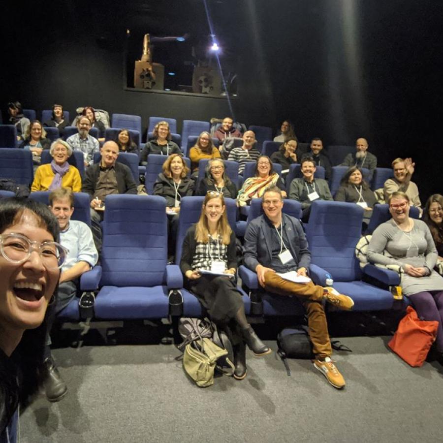 A selfie taken by Sennah Yee during the Fantastic Finds screening at the December Symposium