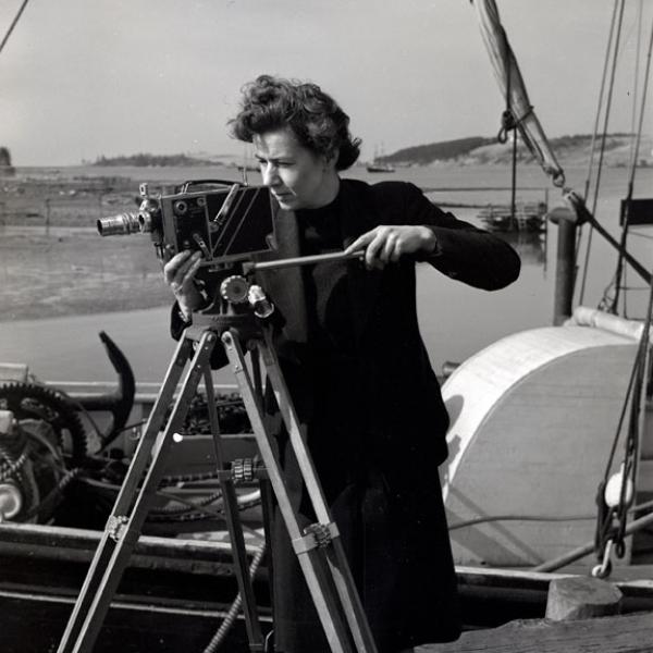 "Margaret Perry and film camera." Nova Scotia Information Service Nova Scotia Archives no. NSIS 1200