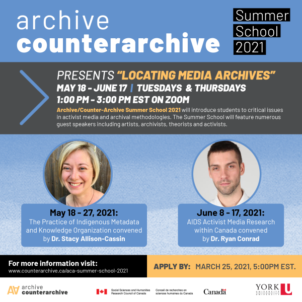 The image is a poster advertising the Summer School. On the left is a headshot of Stacy Allison-Cassin, and on the right is a picture of Ryan Conrad. They are both white and smiling. The rest of the image is textual information about the Summer School.