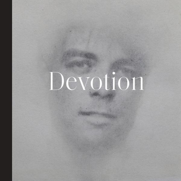 Faded black and white sketch of a man's face with the text "Devotion" in white font overtop. "Edited by Jarrett Earnest" is written across the top and "Today's Future Becomes Tomorrow's Archive" is across the bottom.