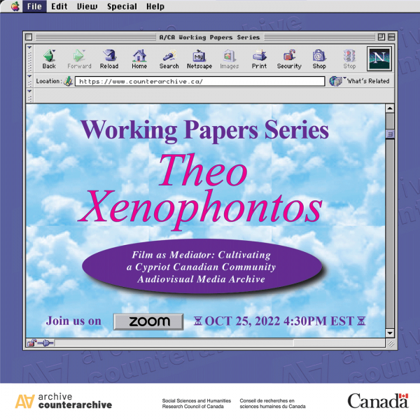 A promotional image with the text "Working Papers Series: Theo Xenophontos" displayed on an out of date internet browser window and older Windows OS.