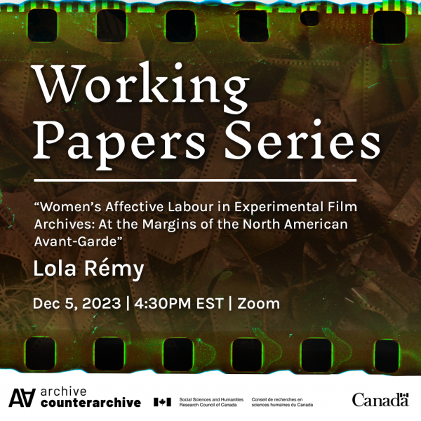A square promotional image with the text "Working Papers Series" written in large angular font. Behind the promotional text is a green and brown image of a decay old piece of film stock.